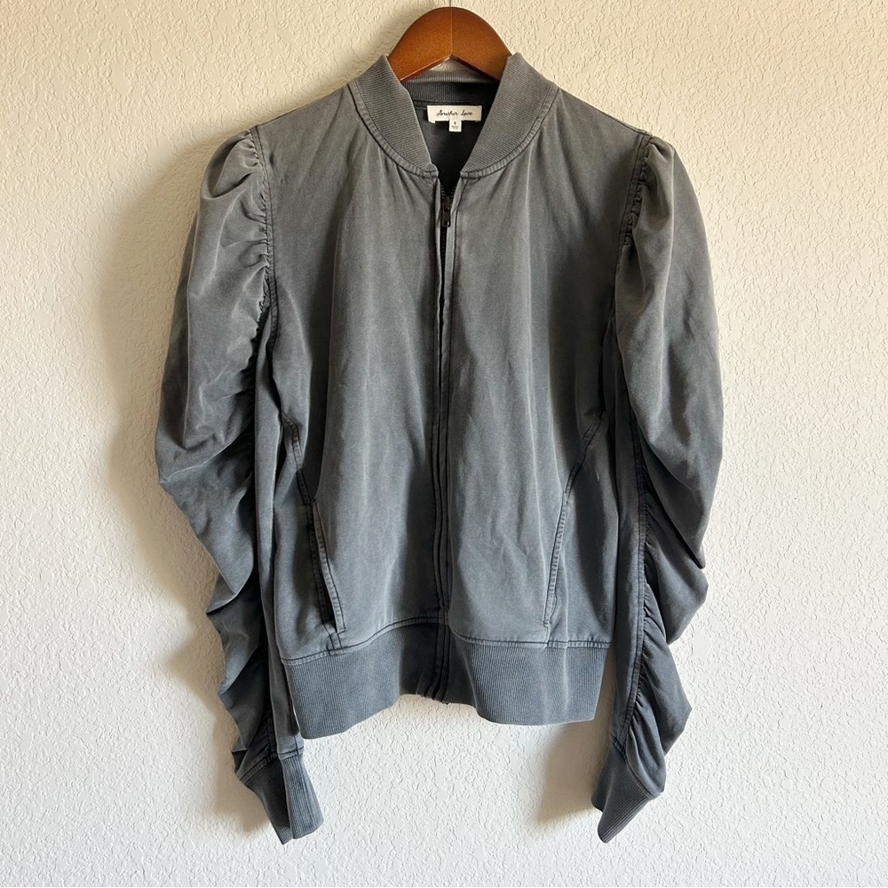Another Love Kaya Ruched Long Sleeve Zip Jacket Lightweight Gray Size S